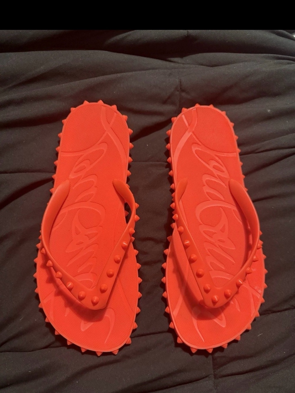 Christian Louboutin Orange Spike Rubber Flip-Flop - Picture 2 of 6